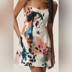 Anthropologie Maeve Horse Print Strapless Mini Dress sz M